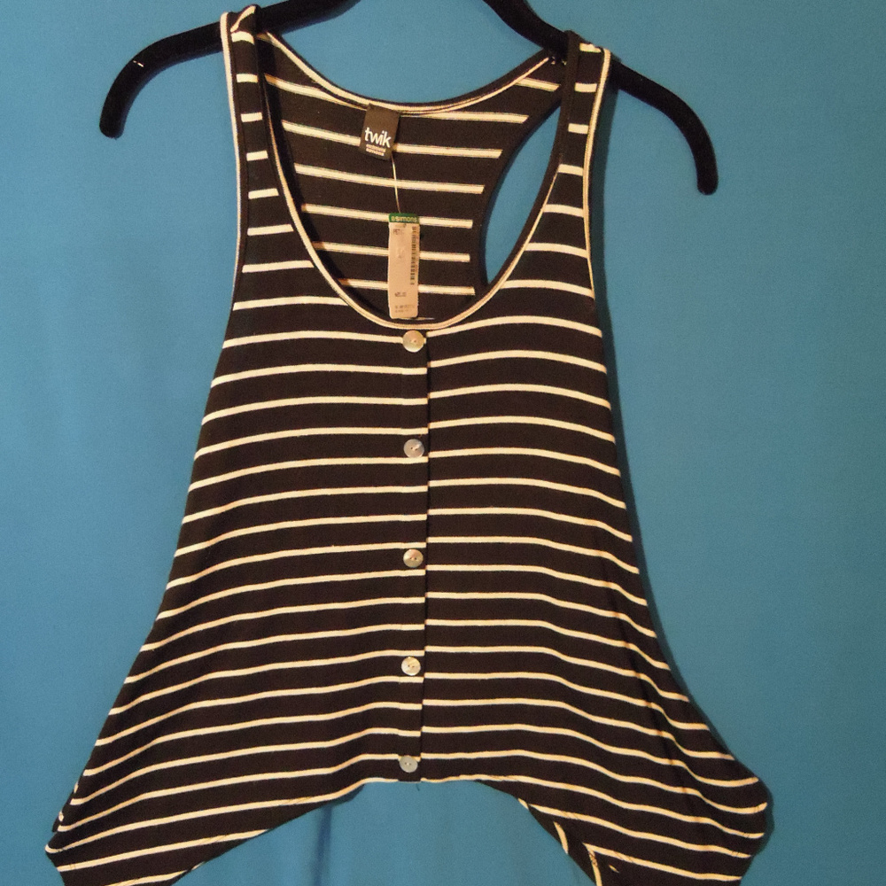 Striped button front sleeveless top
